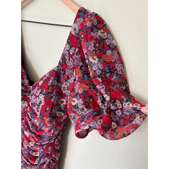 Zara New Floral Draped Low Plunge Neck Dress Size Small - Picture 5 of 10